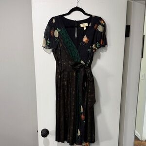 Moulinette Soeurs Black and Green Floral Midi Dress